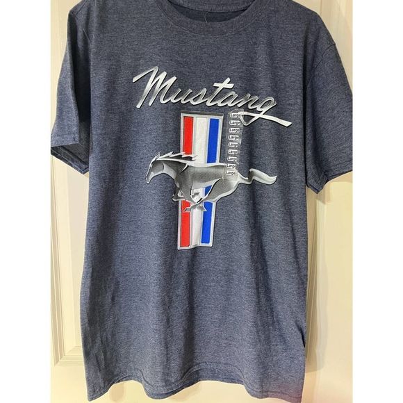 FORD MUSTANG Official Men's American Muscle Car Logo Newport Blue T-Shirt Sz L - Picture 1 of 13